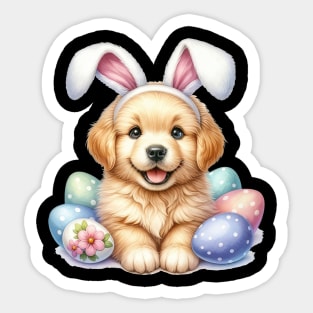 Puppy Golden Retriever Bunny Ears Easter Eggs Happy Easter Sticker